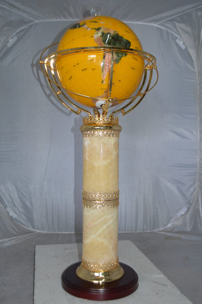 Illuminated Yellow World Globe Rotated by motor -  Size: 19"L x 19"W x 42"H.