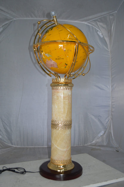 Illuminated Yellow World Globe Rotated by motor -  Size: 19"L x 19"W x 42"H.