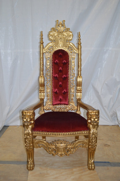 Gold and Red Lion Chair -  Size: 26"L x 36"W x 71"H.