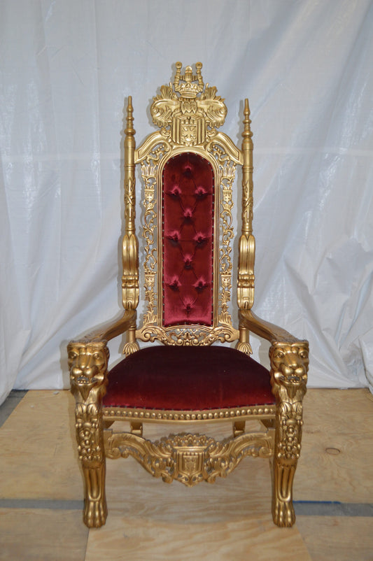 Gold and Red Lion Chair -  Size: 26"L x 36"W x 71"H.