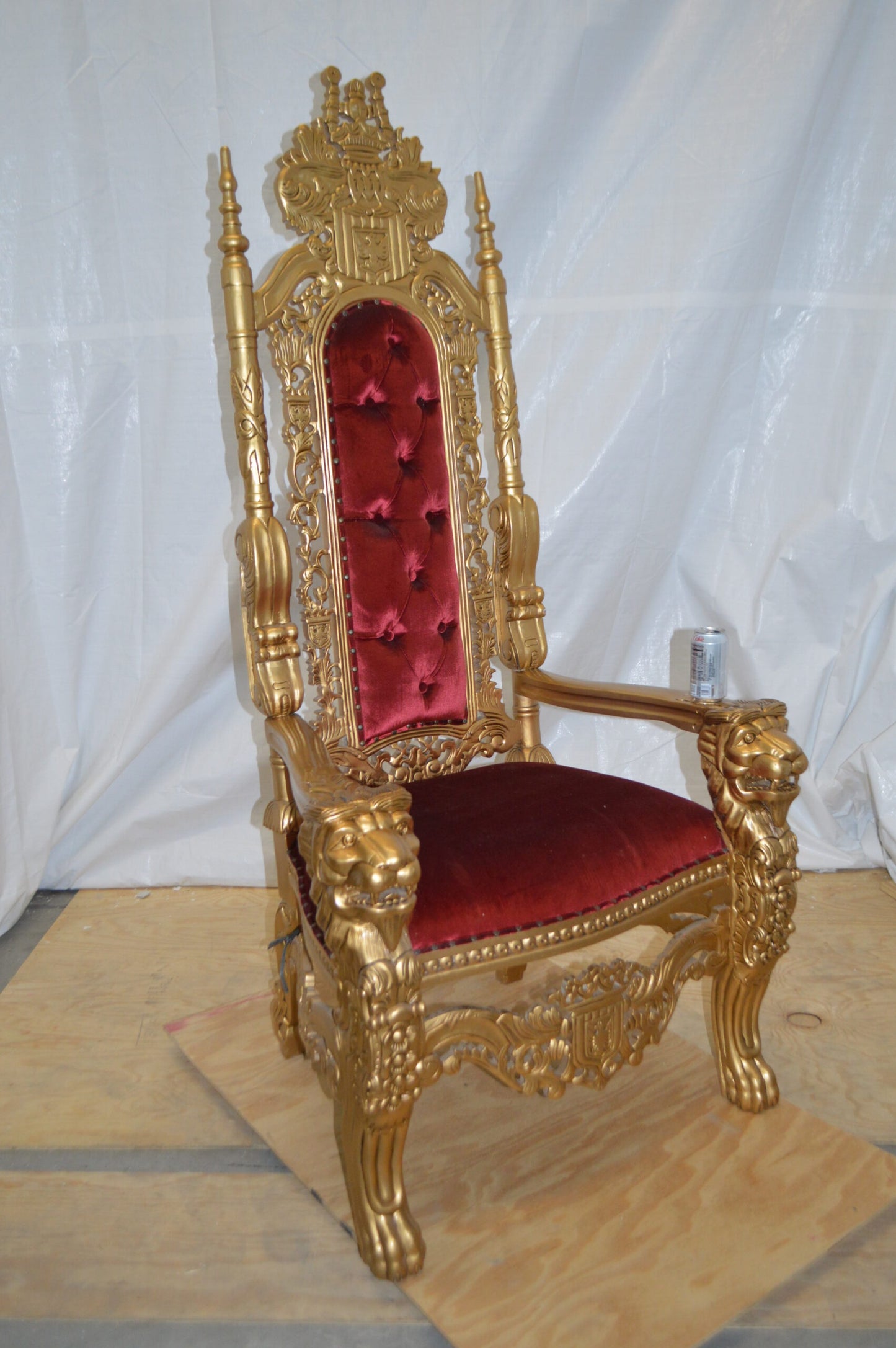 Gold and Red Lion Chair -  Size: 26"L x 36"W x 71"H.