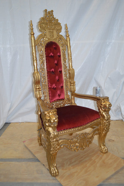 Gold and Red Lion Chair -  Size: 26"L x 36"W x 71"H.