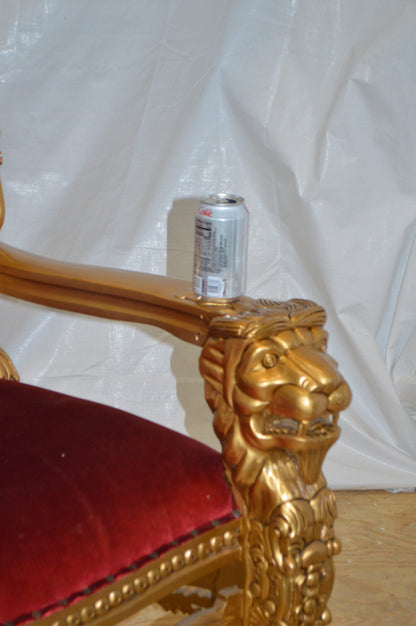 Gold and Red Lion Chair -  Size: 26"L x 36"W x 71"H.