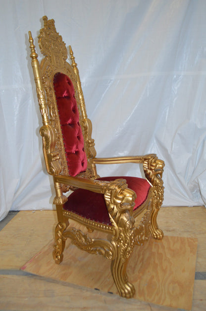 Gold and Red Lion Chair -  Size: 26"L x 36"W x 71"H.