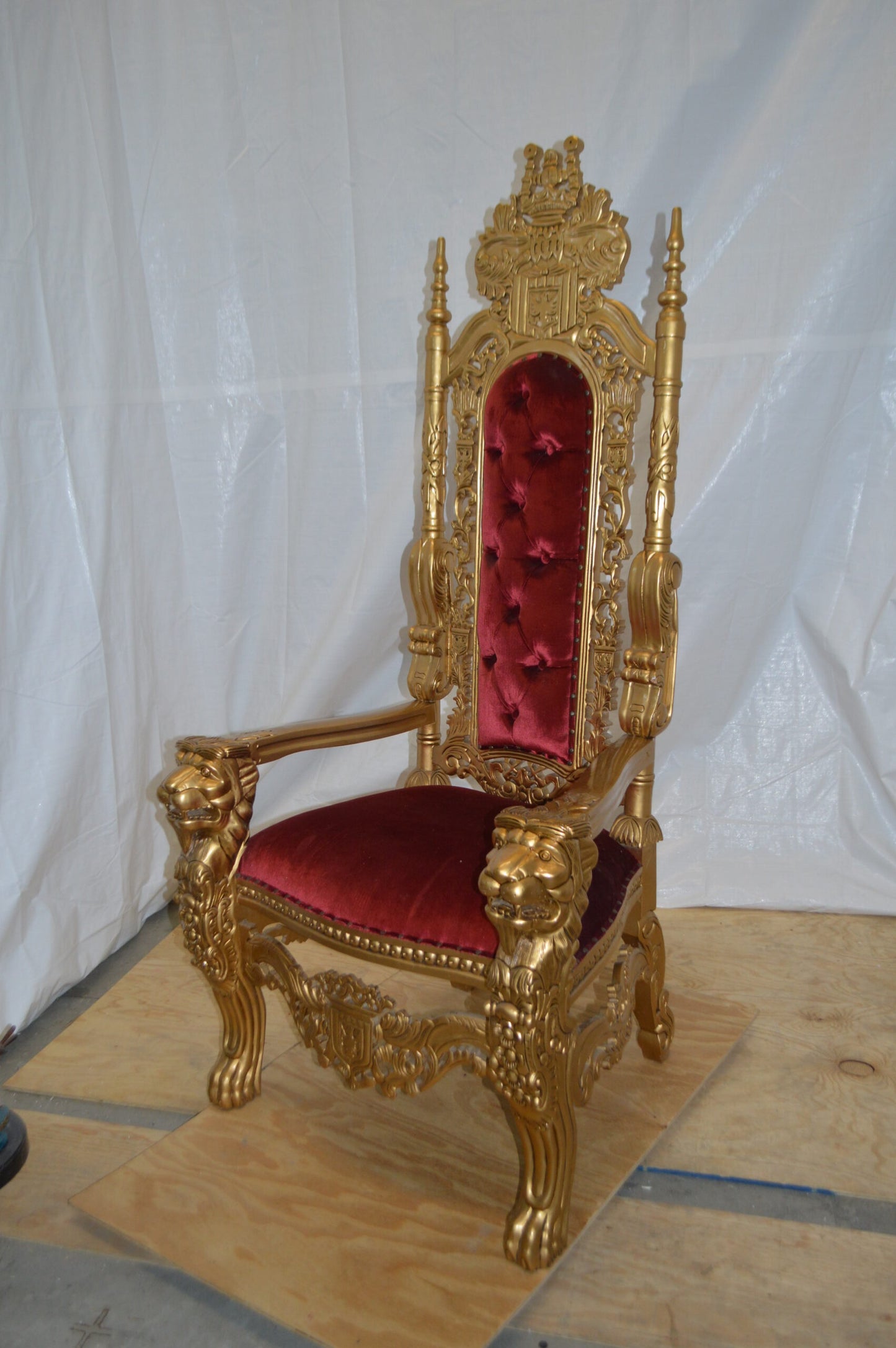 Gold and Red Lion Chair -  Size: 26"L x 36"W x 71"H.