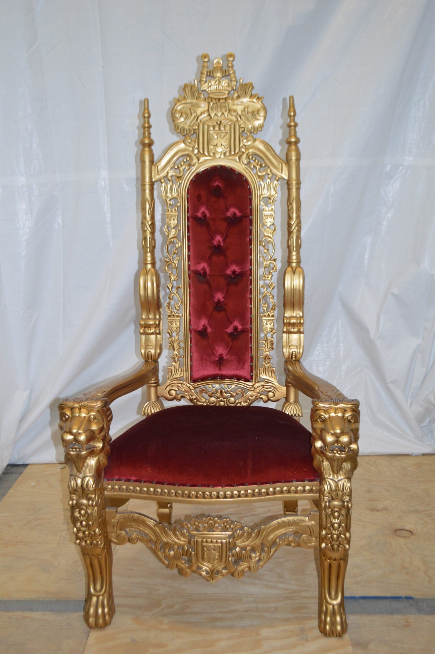 Gold and Red Lion Chair -  Size: 26"L x 36"W x 71"H.