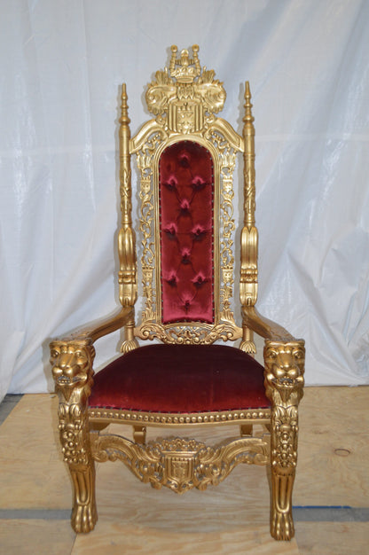 Gold and Red Lion Chair -  Size: 26"L x 36"W x 71"H.