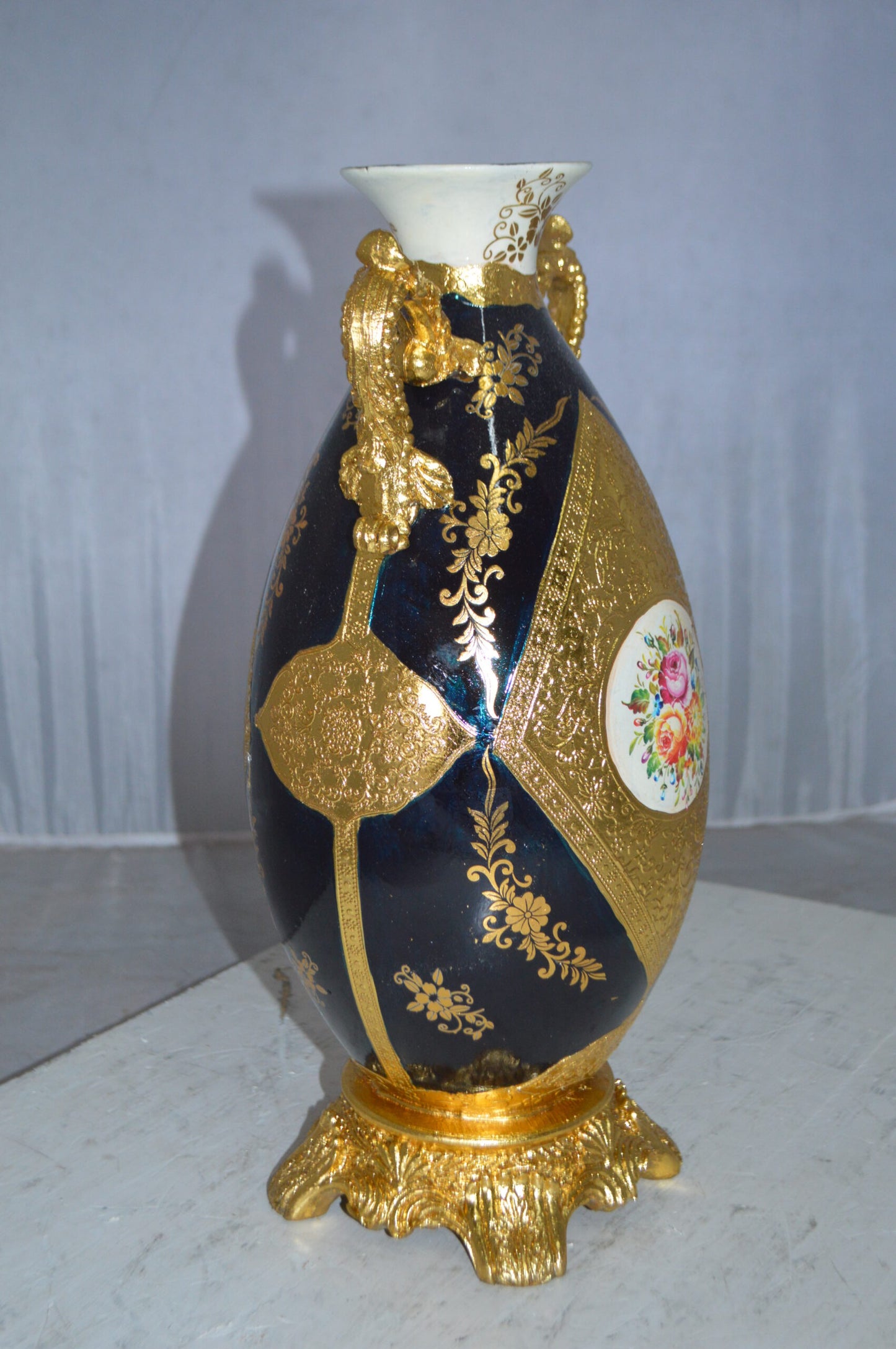 Decoration Vase 18" H Blue and Gold -  Size: 7"L x 9"W x 18"H.