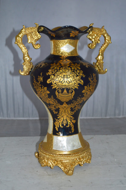 Decoration Vase 18" H Blue White and Gold -  Size: 7"L x 12"W x 18"H.