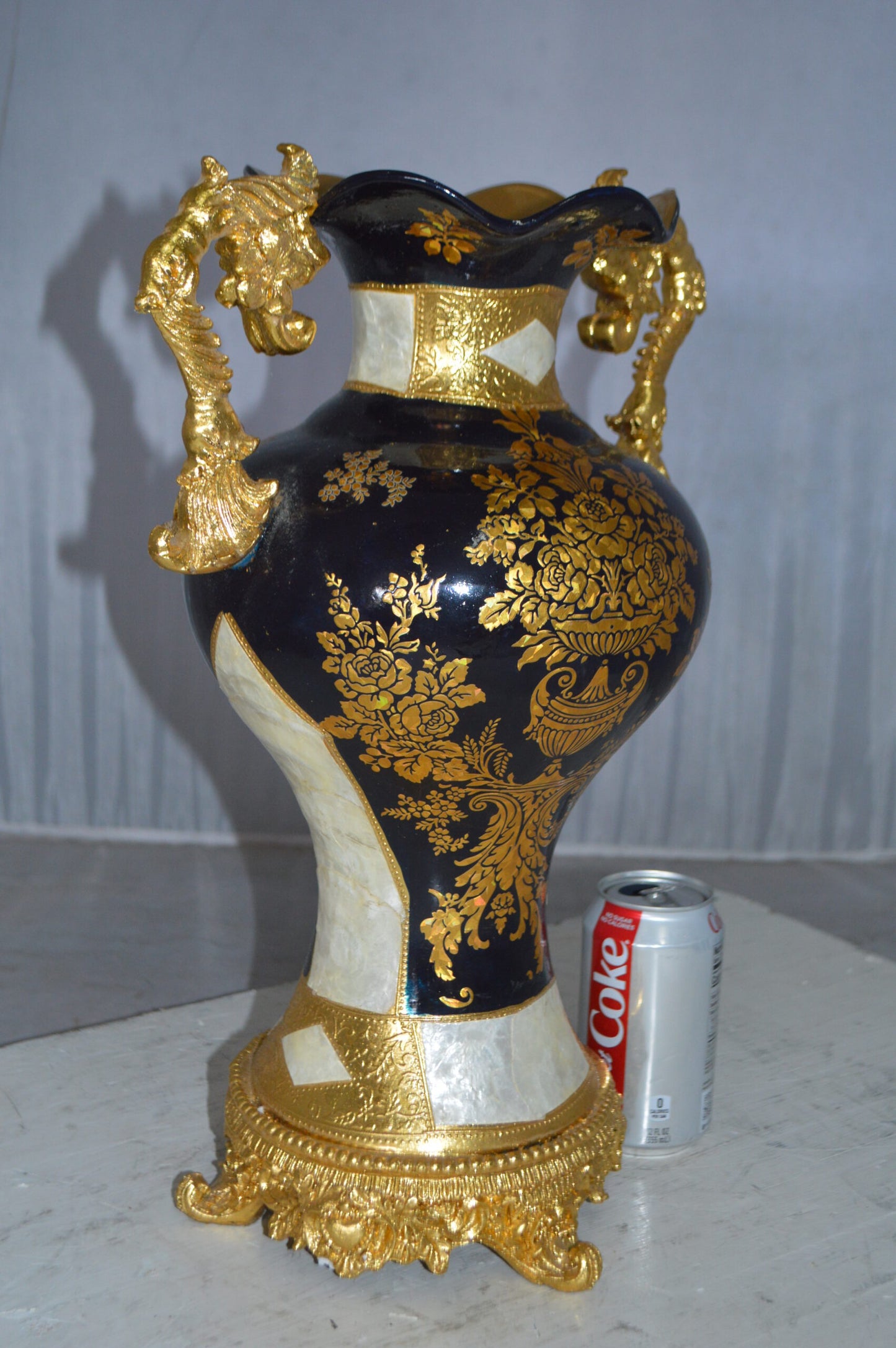 Decoration Vase 18" H Blue White and Gold -  Size: 7"L x 12"W x 18"H.