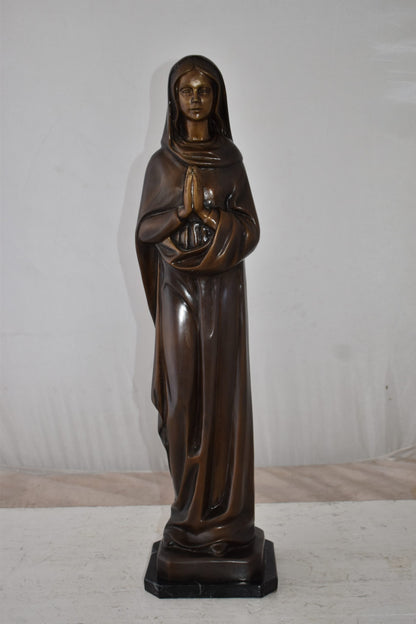Mother Maria Madonna Praying Bronze Statue Size: 4" x 4" x 27"H