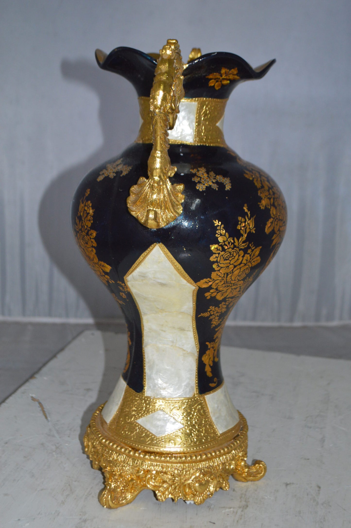 Decoration Vase 18" H Blue White and Gold -  Size: 7"L x 12"W x 18"H.