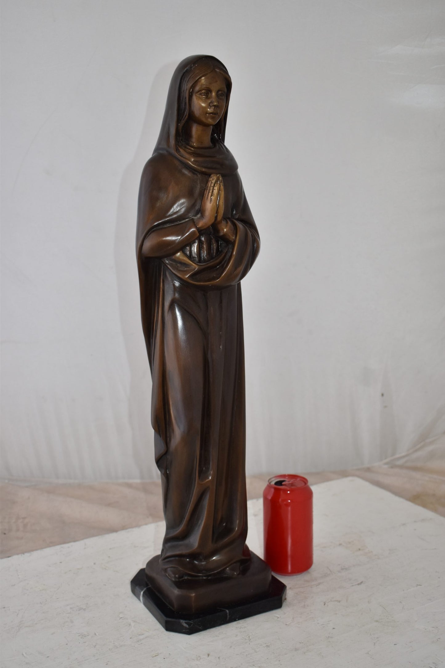 Mother Maria Madonna Praying Bronze Statue Size: 4" x 4" x 27"H