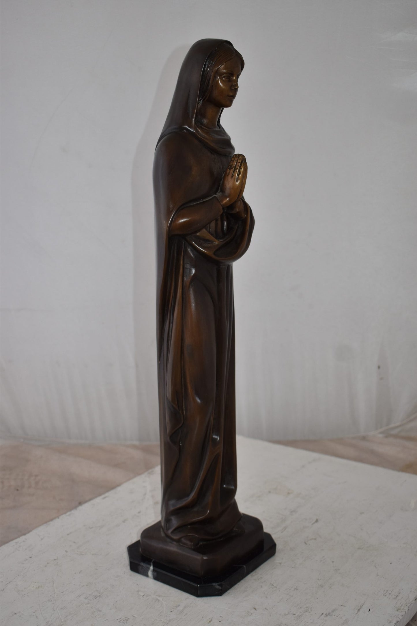 Mother Maria Madonna Praying Bronze Statue Size: 4" x 4" x 27"H