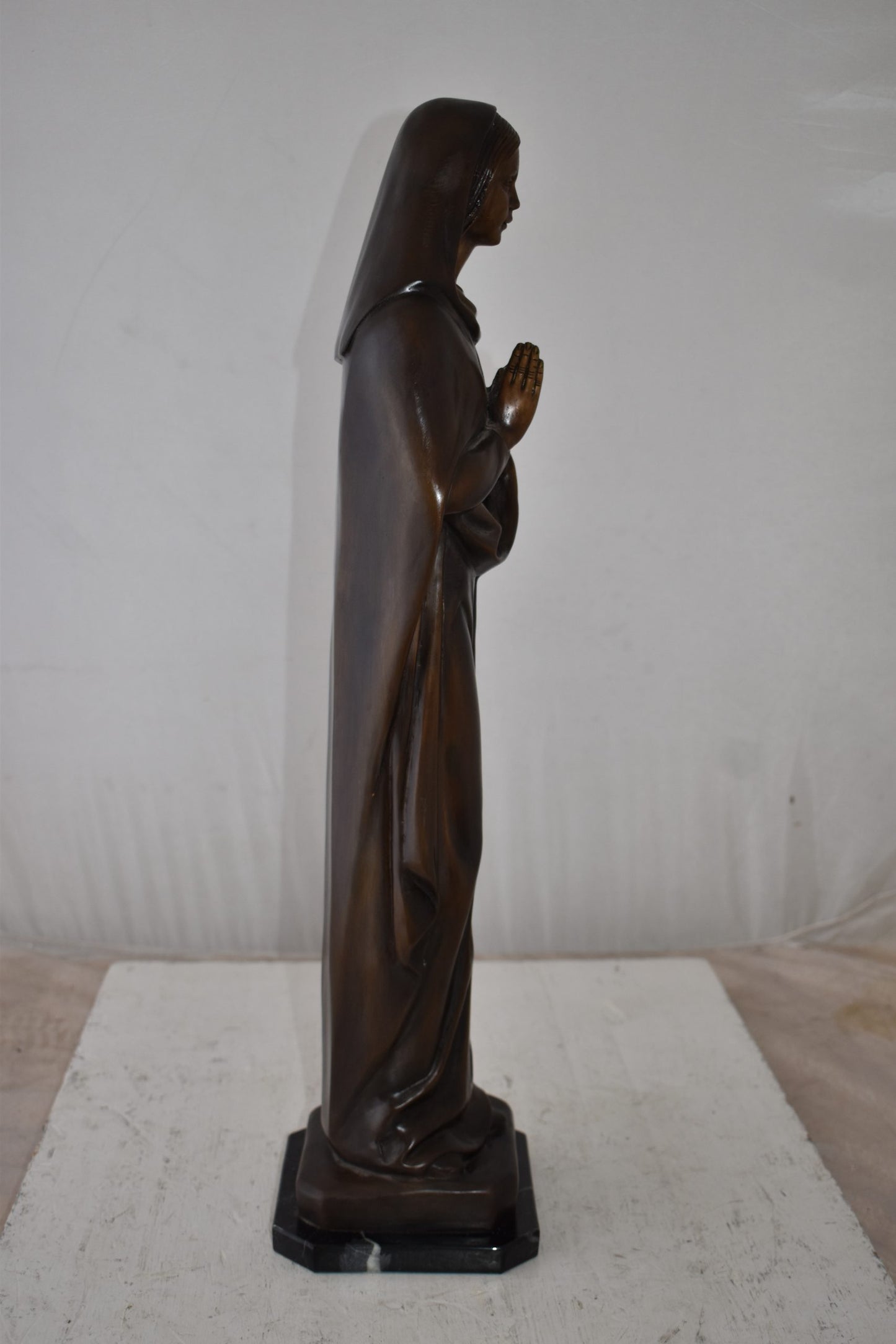 Mother Maria Madonna Praying Bronze Statue Size: 4" x 4" x 27"H