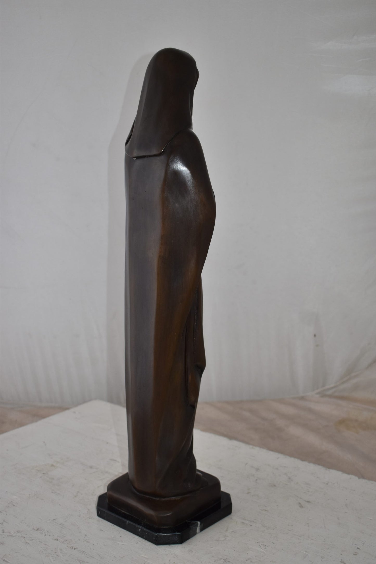 Mother Maria Madonna Praying Bronze Statue Size: 4" x 4" x 27"H