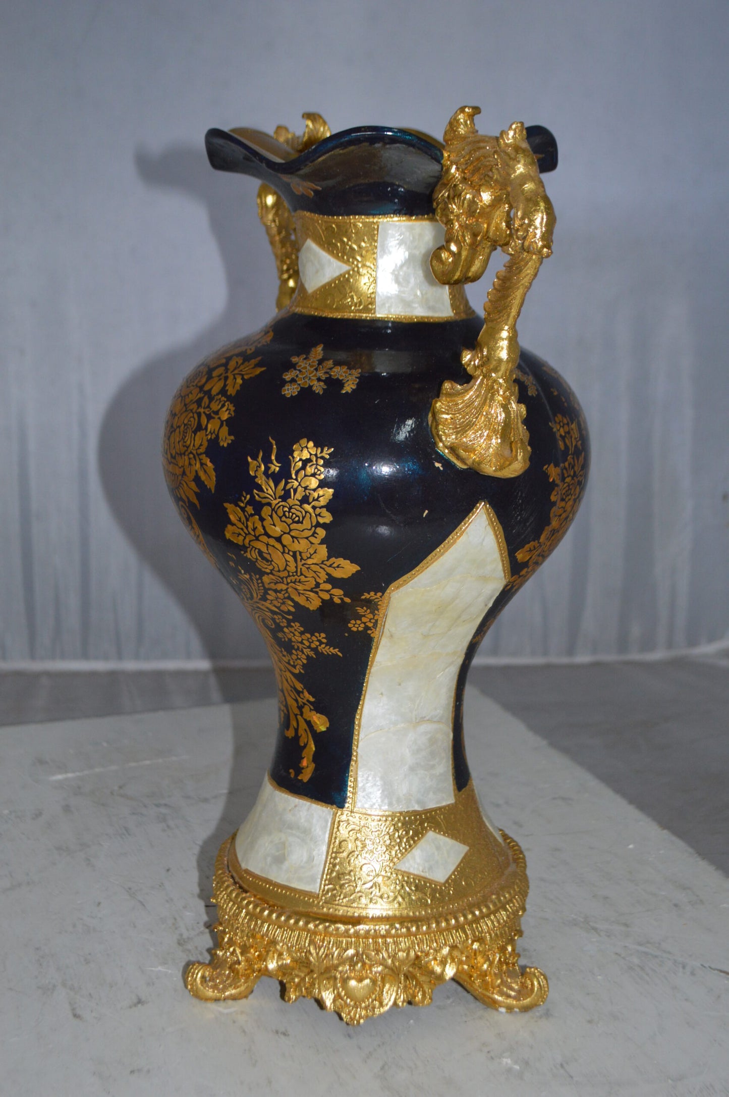 Decoration Vase 18" H Blue White and Gold -  Size: 7"L x 12"W x 18"H.