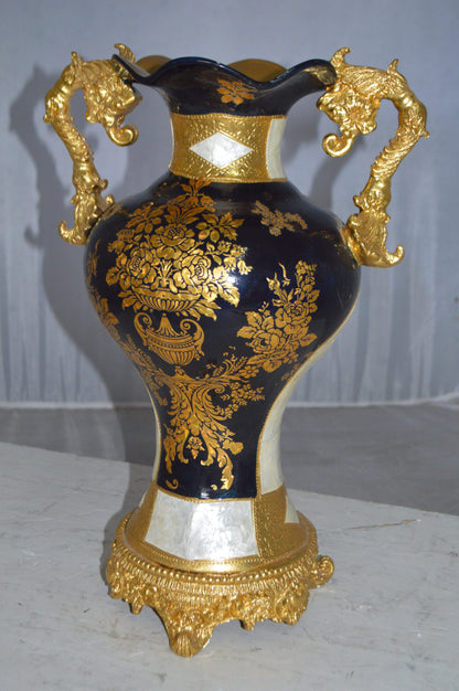 Decoration Vase 18" H Blue White and Gold -  Size: 7"L x 12"W x 18"H.