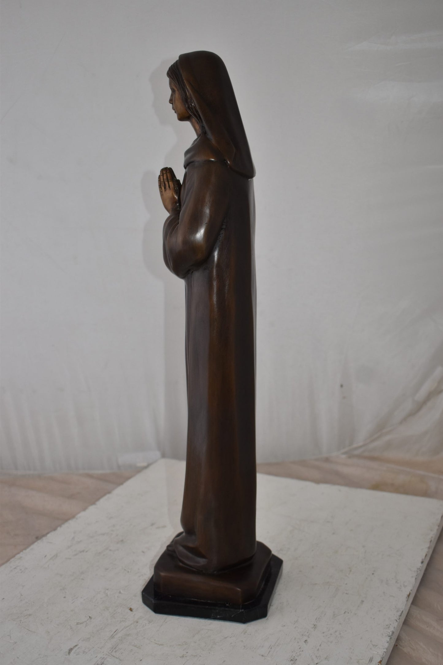 Mother Maria Madonna Praying Bronze Statue Size: 4" x 4" x 27"H