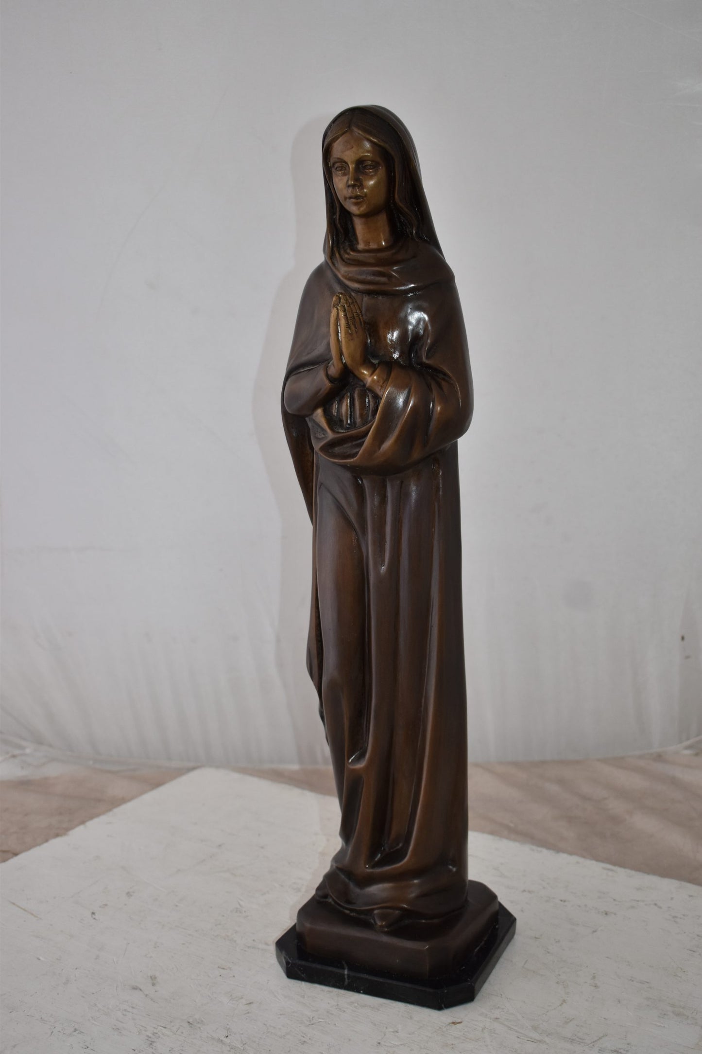 Mother Maria Madonna Praying Bronze Statue Size: 4" x 4" x 27"H