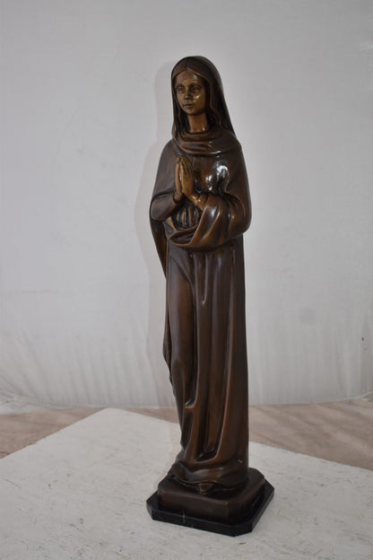Mother Maria Madonna Praying Bronze Statue Size: 4" x 4" x 27"H