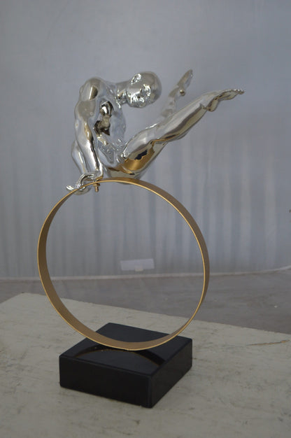 Gymnastic on a Ring Resin Statue -  Size: 16"L x 11"W x 17"H.
