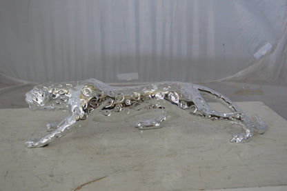 Modern Art Silver Jaguar Statue Made of Resin -  Size: 23"L x 6"W x 7"H.