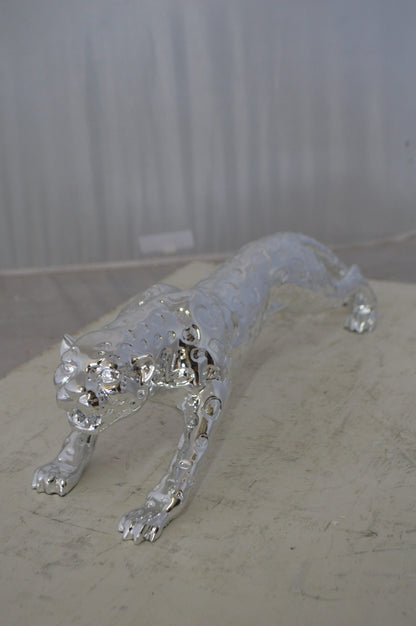 Modern Art Silver Jaguar Statue Made of Resin -  Size: 23"L x 6"W x 7"H.