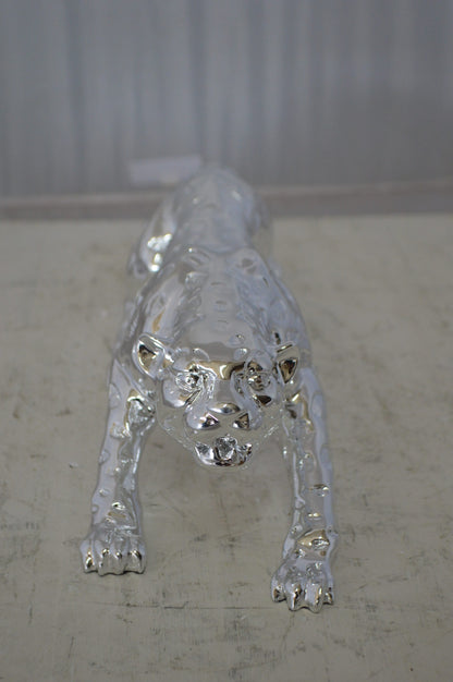 Modern Art Silver Jaguar Statue Made of Resin -  Size: 23"L x 6"W x 7"H.