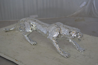 Modern Art Silver Jaguar Statue Made of Resin -  Size: 23"L x 6"W x 7"H.