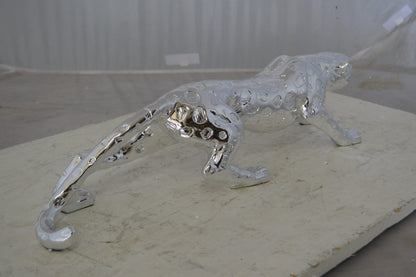 Modern Art Silver Jaguar Statue Made of Resin -  Size: 23"L x 6"W x 7"H.