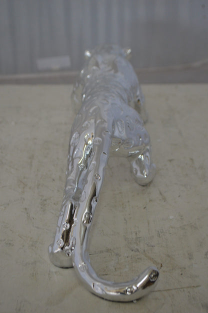 Modern Art Silver Jaguar Statue Made of Resin -  Size: 23"L x 6"W x 7"H.