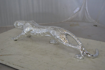 Modern Art Silver Jaguar Statue Made of Resin -  Size: 23"L x 6"W x 7"H.
