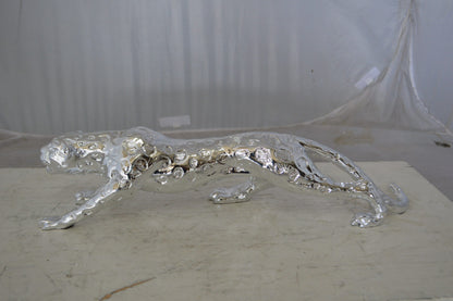 Modern Art Silver Jaguar Statue Made of Resin -  Size: 23"L x 6"W x 7"H.