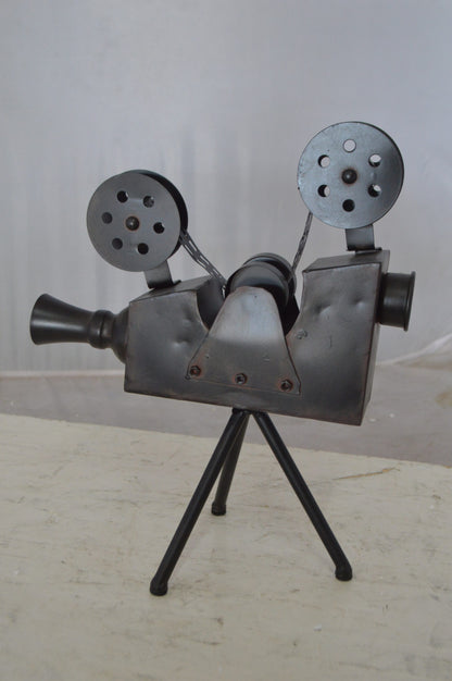 Movie Reel Abstract Metal Statue on tripod -  Size: 12"L x 6"W x 15"H.