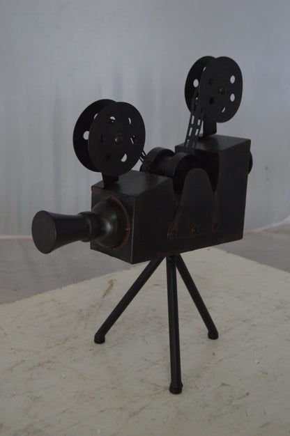 Movie Reel Abstract Metal Statue on tripod -  Size: 12"L x 6"W x 15"H.