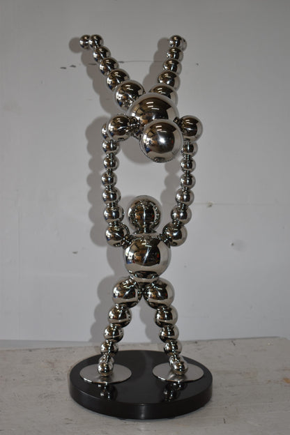 Modern Art Acrobat Couple in Action Chrome Balls Statue Size: 12" x 14" x 27"H