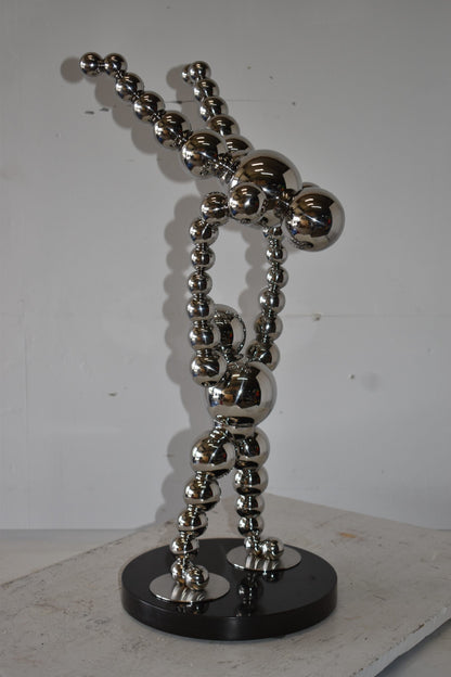 Modern Art Acrobat Couple in Action Chrome Balls Statue Size: 12" x 14" x 27"H