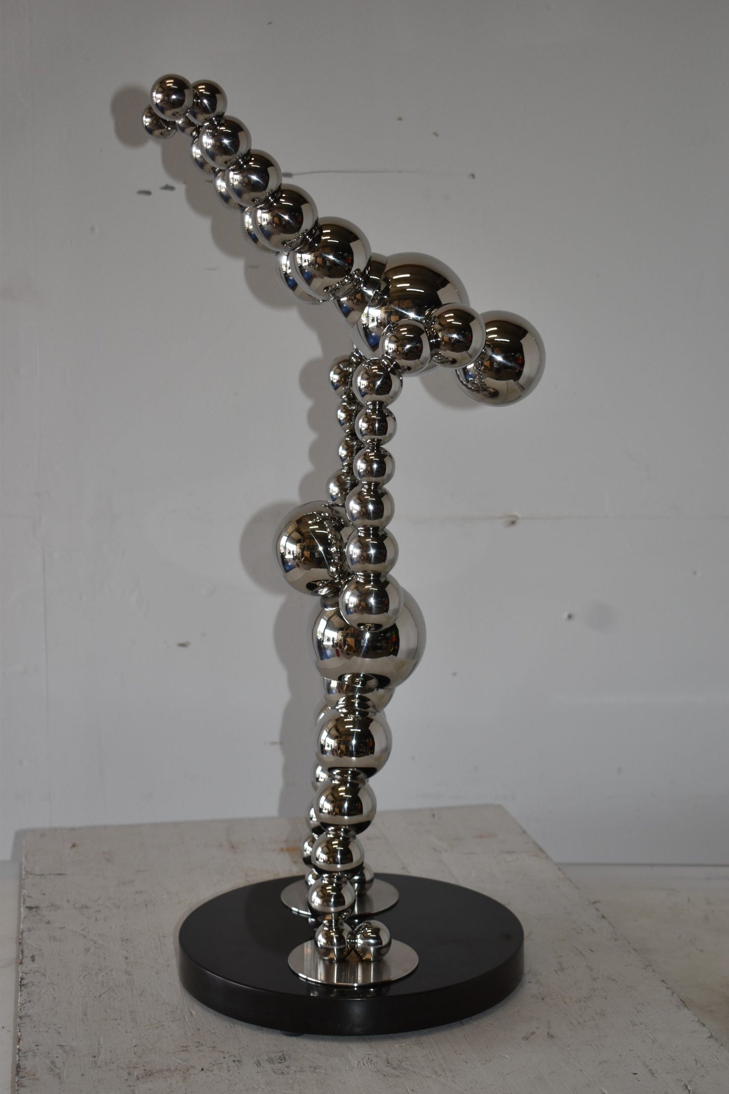 Modern Art Acrobat Couple in Action Chrome Balls Statue Size: 12" x 14" x 27"H