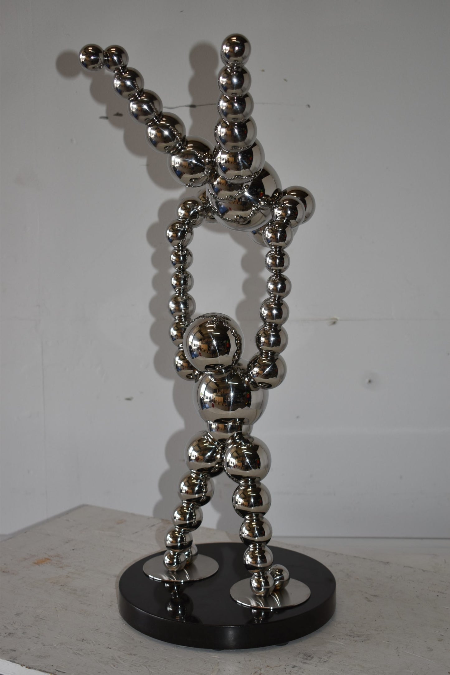 Modern Art Acrobat Couple in Action Chrome Balls Statue Size: 12" x 14" x 27"H