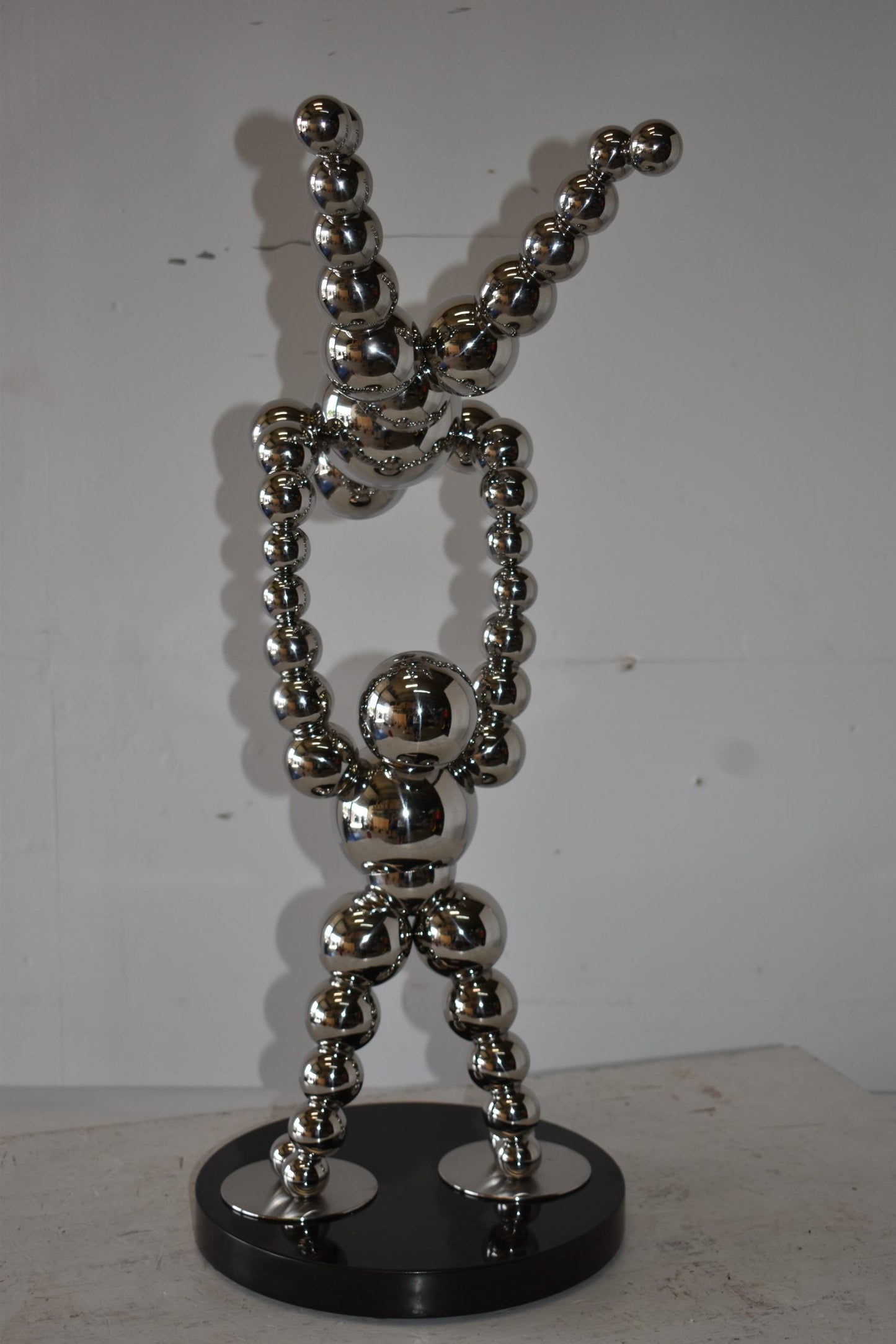 Modern Art Acrobat Couple in Action Chrome Balls Statue Size: 12" x 14" x 27"H