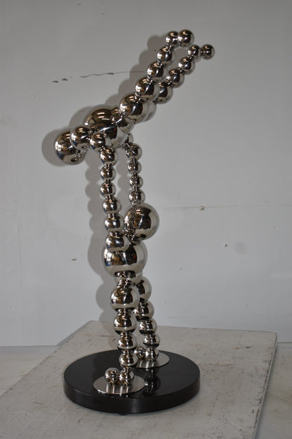 Modern Art Acrobat Couple in Action Chrome Balls Statue Size: 12" x 14" x 27"H