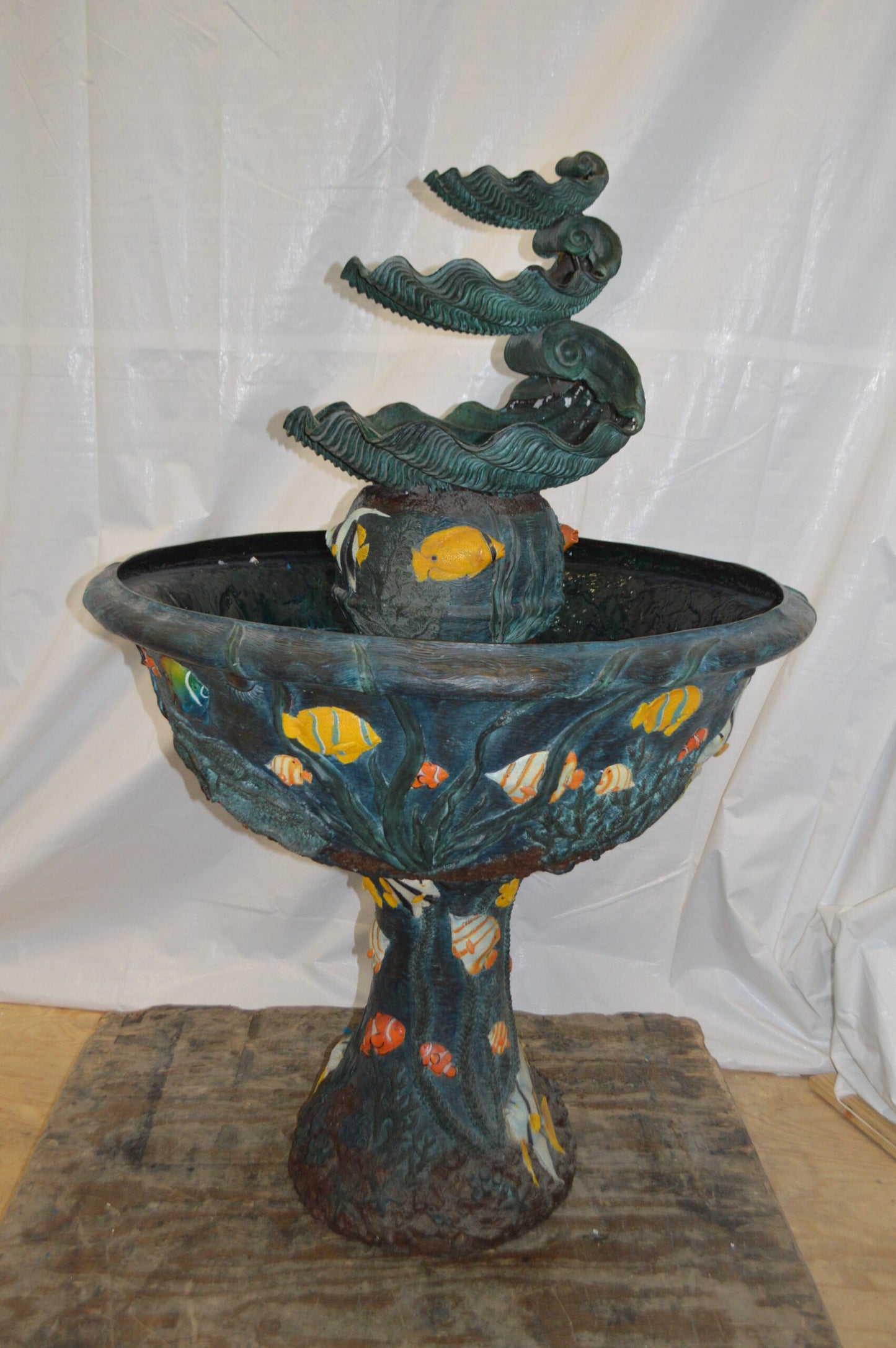 Bawl Bronze Fountain with three steps shells -  Size: 43"L x 43"W x 63"H.
