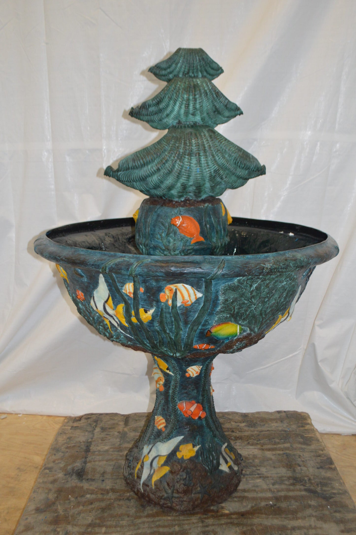 Bawl Bronze Fountain with three steps shells -  Size: 43"L x 43"W x 63"H.
