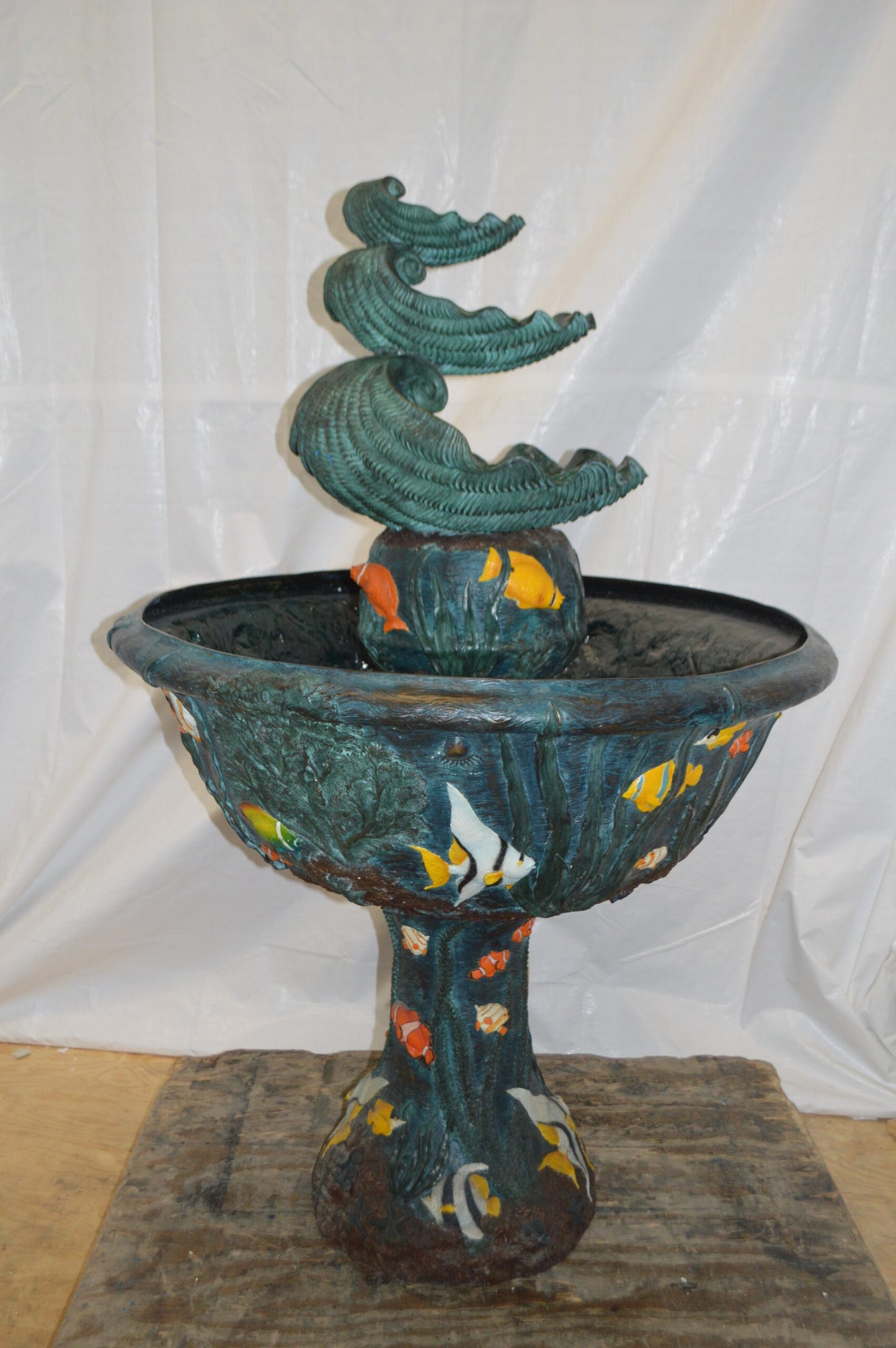 Bawl Bronze Fountain with three steps shells -  Size: 43"L x 43"W x 63"H.