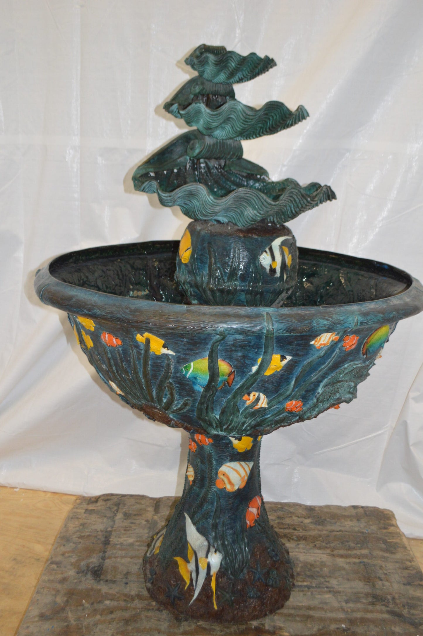 Bawl Bronze Fountain with three steps shells -  Size: 43"L x 43"W x 63"H.