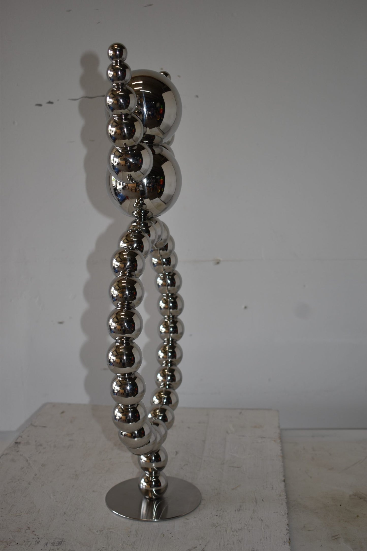 Modern Abstract of a Happy Man Metal Chrome Balls Statue Size: 14" x 6" x 26"H