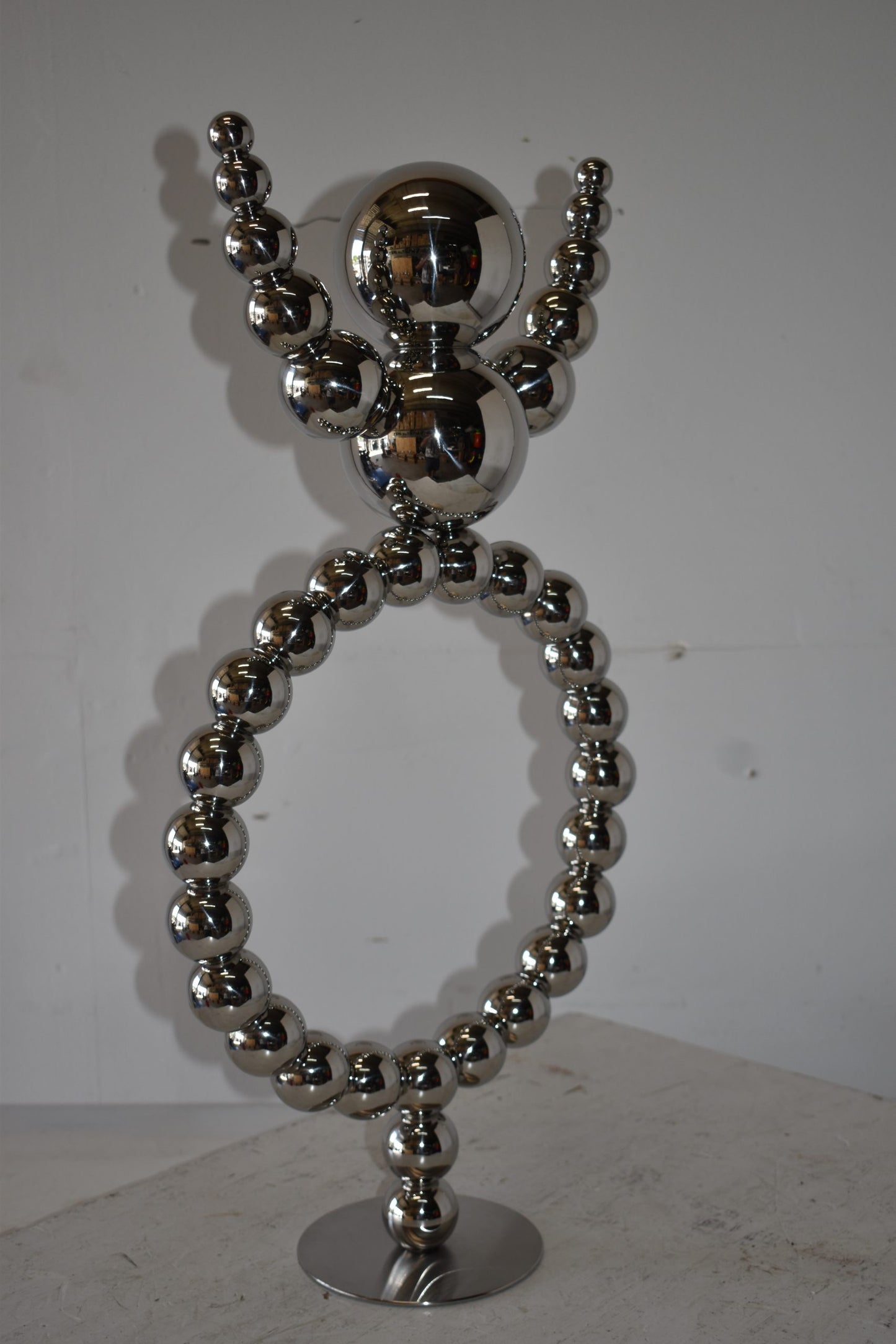 Modern Abstract of a Happy Man Metal Chrome Balls Statue Size: 14" x 6" x 26"H