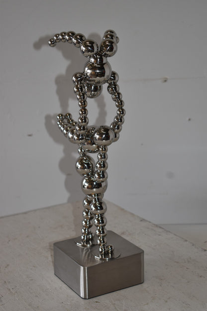 Modern Art of Acrobat Couple in Action Chrome Balls Statue Size: 6" x 8" x 18"H
