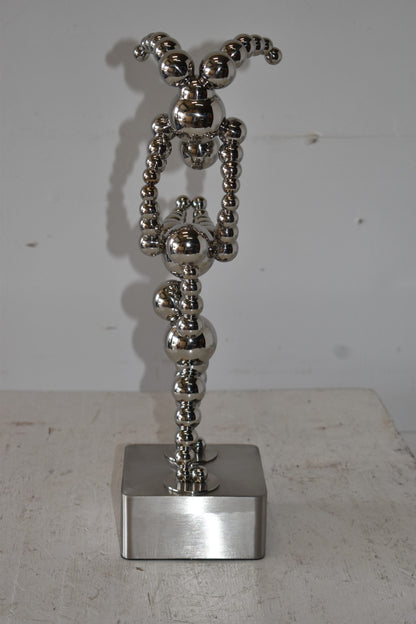 Modern Art of Acrobat Couple in Action Chrome Balls Statue Size: 6" x 8" x 18"H